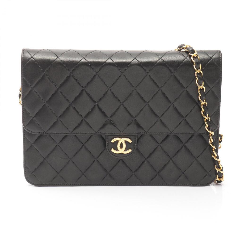 Chanel Matelasse Shoulder Bag Lambskin Sheepskin Black